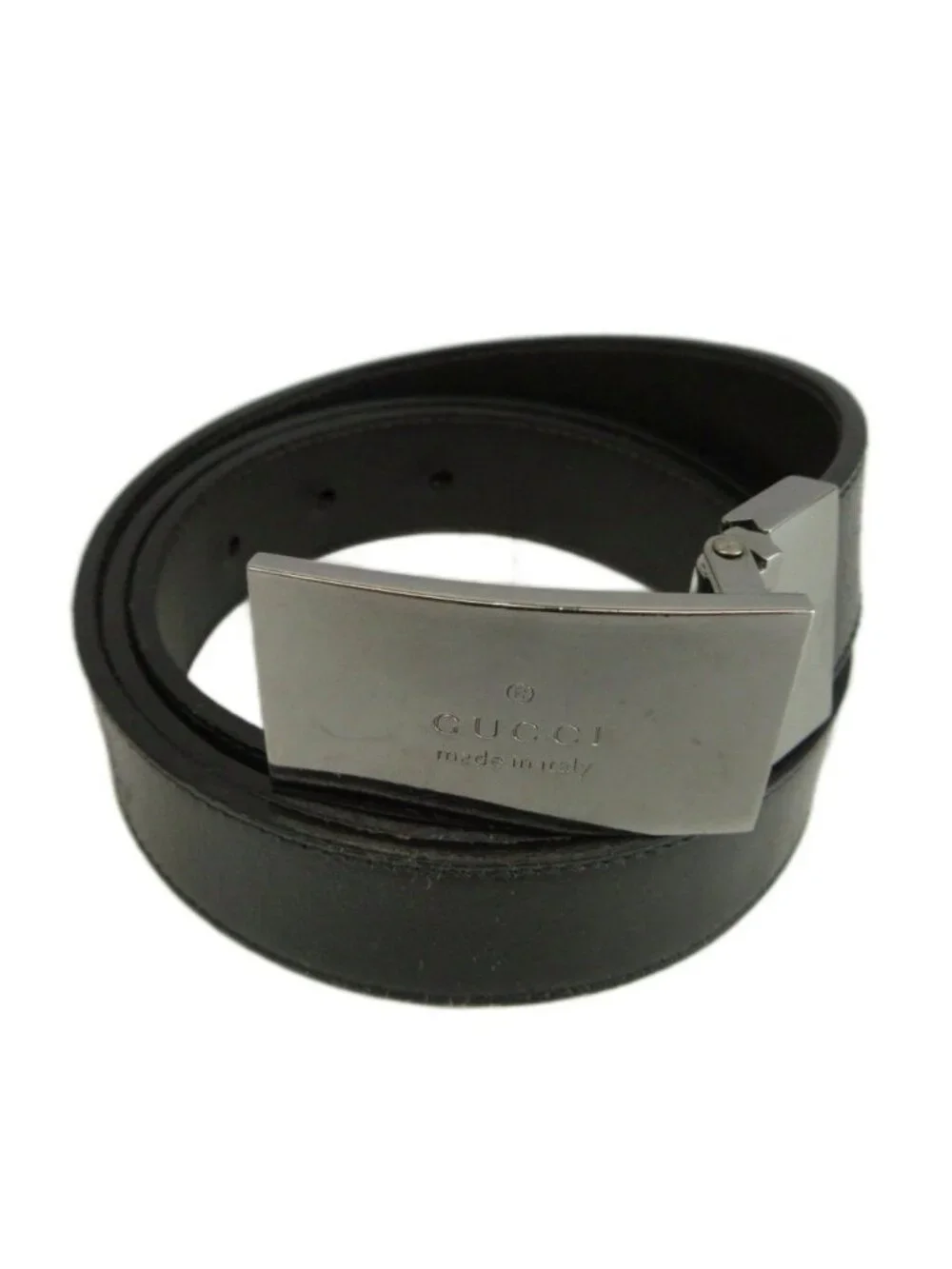 Gucci Vintage Belt Leather Buckle Logo Square Plate 90/36 Black